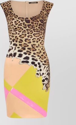 Roberto Cavalli silk nylon animal print scoop neck dress