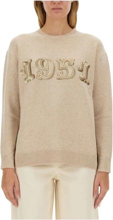 Max Mara Rondgebreide bovenkleding - Dames - Ronde hals truien - Beige - M - Wol - Truien & Vesten