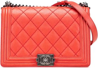 Chanel Borsa a tracolla Boy media in pelle di vitello trapuntata con impunture 2013-2014 - Rosso