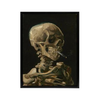 Artery8 Van Gogh Head Skeleton Burning Framed Canvas Wall Art Print in Black | Size: W24 x H32