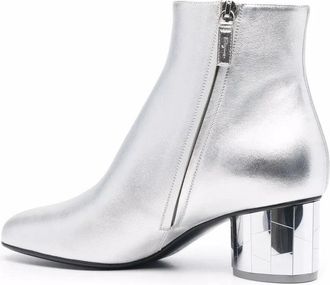 Ferragamo Mirrored Heel Leather Ankle Boot - Silver