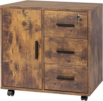 Relaxdays Relaxdays rolling cabinet, 3 drawers, 2 doors, HxWxD: 57 x 60 x 40 cm, lockable, filing cabinet, vintage brown