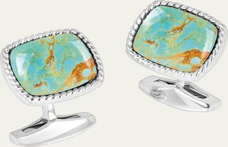 Tateossian Mens Silver Amaroo Turquoise Cabochon Cufflinks