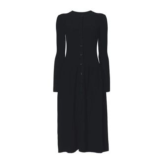 Proenza Schouler Kleedjes, Dames, Zwart, L, Polyester, Ribgebreide Jurk met Knoopsluiting