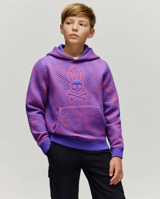 Psycho Bunny Kids Kendrick Double Knit Jacquard Textured Hoodie 610 BITTERSWEET / 4T
