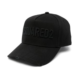 Dsquared2 Geborduurde Baseball Cap - Heren - Petten - Zwart - ONE Size - Katoen - Accessoires