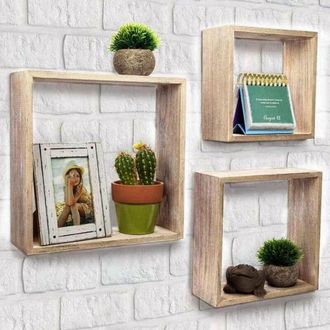 Trade Shop Trade Shop - Set 3 Mensole Da Parete Moderne Design Cubo Mensola Scaffale In Legno Mdf Nature