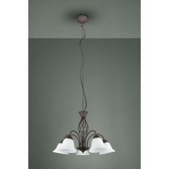 Trio Rustica lampadario metallo ruggine con 5 diffusori vetro bianco d. 60CM attacco E14