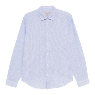 Woolrich Gestreept katoen-linnen overhemd - Heren - Casual Overhemden - Blauw - XL - Katoen - Overhemden