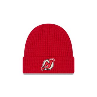 New Era NHL Unisex-Adult Primary Logo Waffle Knit Cold Weather Cuffed Beanie Hat, New Jersey Devils - Red, One size