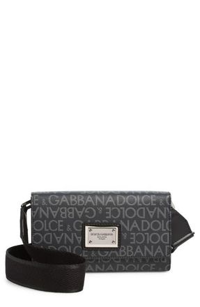 Dolce & Gabbana Logo Coated Jacquard Crossbody Bag in 8B969 Nero/grigio at Nordstrom