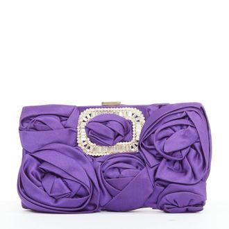 Roger Vivier rose ruffle crystal buckle clutch