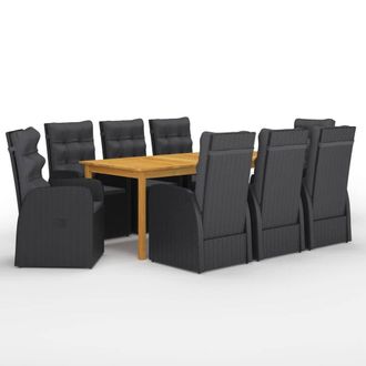 Berkfield Home 9 Piece Garden Dining Set with Cushions Black Poly Rattan