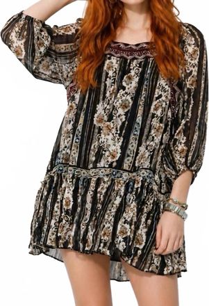 Free People Mini Embroidered Floral Semi Sheer Boho Dress In Black Combo