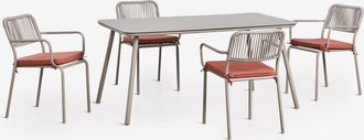 Sklum Set De Mesa Rectangular 160x90 Cm Y 4 Sillas De Jard&iacute;n Apilables En Cuerda Trenzada Arhiza Sklum