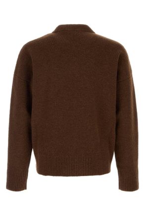 Ami Heart-Embroidered Alpaca Blend Sweater - Brown