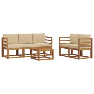 vidaXL Conjunto De Sof&aacute;s De Exterior Con Coj&iacute;n 6 Pcs Natural Y Beige Vidaxl