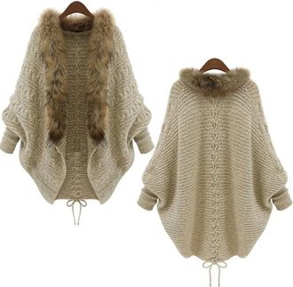 Generic Plus Size Coat Womens Fashion Spring and Autumn Winter Loose Large Size Sweater Knit Cardigan Top for Festivals and Casual Wear (Khaki, One Size)