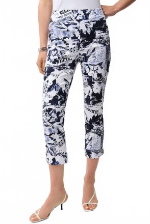 Joseph Ribkoff Conversational Print Crop Pull-On Pants In Blue/vanilla
