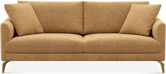 Castlery Lena Sofa Customized, (Washed Chenille) Caramel (Brass Legs), Machine Washable, Removable Covers for Sofas, Castlery
