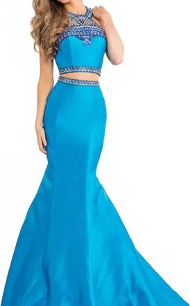 Rachel Allan Mikado Two-Piece Mermaid Gown In Ocean