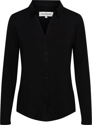 &Co Woman Blouse van jersey met knoopsluiting - Dames - Overhemden - Zwart - M - Overhemden