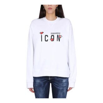 Dsquared2 Sweatshirts, female, White, Size: L Icon Game lover Cool Fit