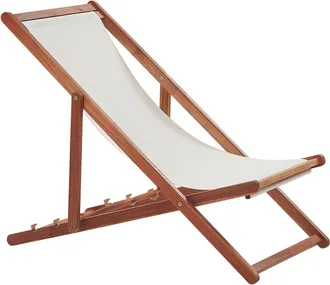 Beliani Beliani - Tumbona De Jard&iacute;n De Madera De Acacia Oscura Blanco Crema Con 2 Telas A Elegir Reclinable Plegable Anzio