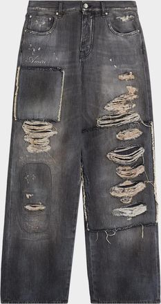 Amiri Mens Carpenter Repaired Baggy-Fit Jeans
