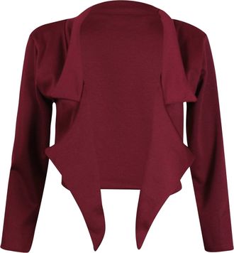 Purple Hanger Womens New Plain Long Sleeves Ladies Front Open Style Cropped Shrug Bolero Blazer Jacket Burgundy Size 8-10