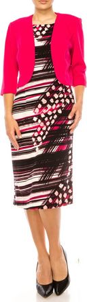 Maya Brooke Abstract Print 3/4 Sleeve Jacket Dress In Fuchsia
