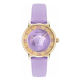 Versace La Medusa Leren Horloge - Dames - Horloges - Paars - ONE Size - Accessoires