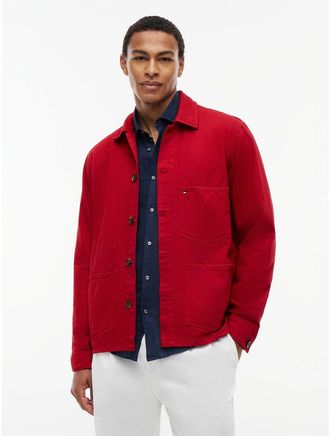 Tommy Hilfiger Mens Garment-Dyed Denim Chore Jacket - Red - XXL