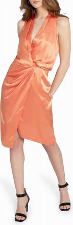 Nicole Miller Stretch Silk Wrap Midi Dress In Orange