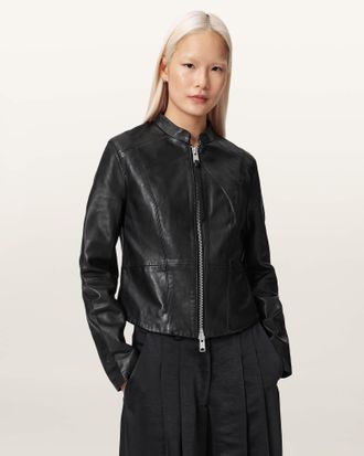 AllSaints Leather Repurpose Sadler Leather Jacket, Size: UK 14/US 10