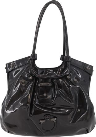 Ferragamo Gancini Patent Leather Brown Patent_Leather Handbag (Pre-Owned)