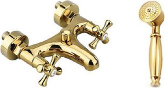 Trade Shop Trade Shop - Rubinetto Per Bagno Vasca Doccia Miscelatore Doppia Manopola In Ottone Oro Lucido