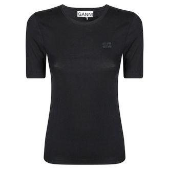Ganni T-Shirts, female, Black, Size: XS T Shirt Manica Corta Costina Mini Logo
