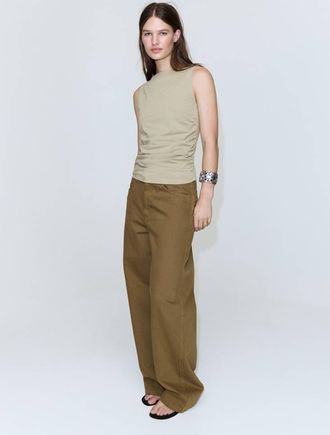 Mango Top cotone drappeggiato kaki - Donna - XXS - MANGO