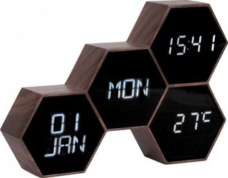 Karlsson Reloj Despertador Digital Karlsson Dise&ntilde;o Hexagonal Negro