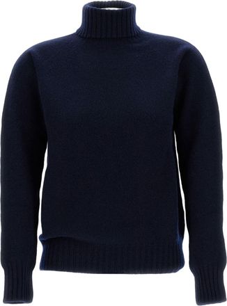Drumohr Flat-Knit Wool Turtleneck Sweater with Ribbed Details