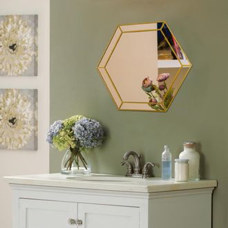 Chloe Lighting Reflection Golden Finish Hexagon Framed Wall Mirror 30 Width