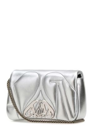 Alexander McQueen Womens Silver Leather Mini Seal Clutch Lightsilver