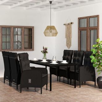 vidaXL Juego De Comedor De Jard&iacute;n 7 Piezas Con Cojines Negro Vidaxl
