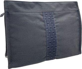 Herm&egrave;s Gray Nylon Canvas Pouch (Pre-Owned)