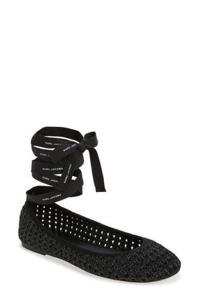 Marc Jacobs The Logo Ribbon Ballet Flat in Onyx at Nordstrom, Size 11Us