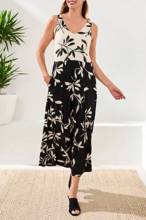 Tribal Sleeveless Combo Dress In Canvas-1821
