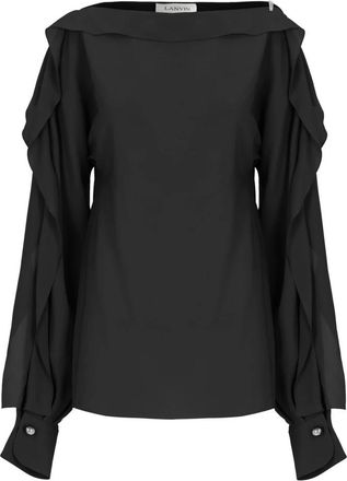 Lanvin Zijden trui met rechte hals - Dames - Blouses - Zwart - M - Overhemden