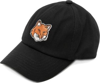 Maison Kitsun&eacute; Accessoires, Heren, Zwart, ONE Size, Zwarte gebogen piek geborduurd logo hoed