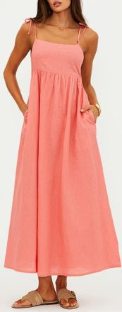 Beach Riot Valory Cotton & Linen Cover-Up Maxi Sundress in Coral Sea Linen at Nordstrom, Size X-Small